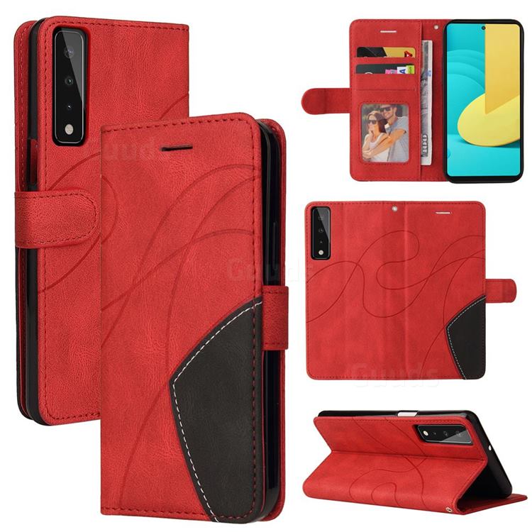 Luxury Two-color Stitching Leather Wallet Case Cover for LG Stylo 7 4G - Red