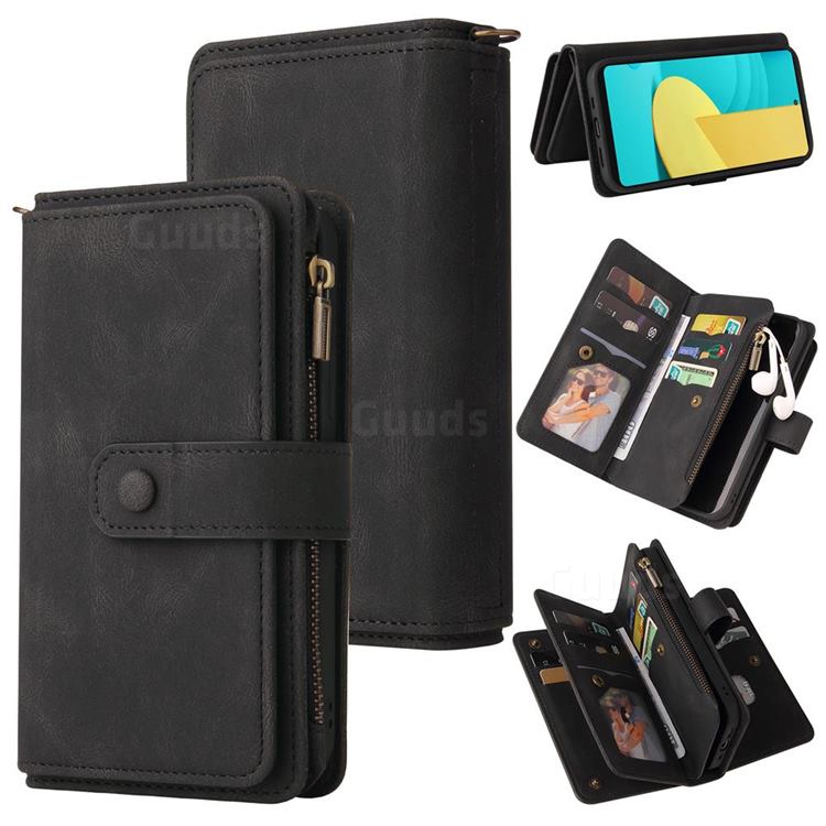 Luxury Multi-functional Zipper Wallet Leather Phone Case Cover for LG Stylo 7 4G - Black