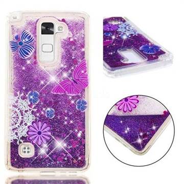 Purple Flower Butterfly Dynamic Liquid Glitter Quicksand Soft TPU Case for LG Stylo 2 LS775 Criket