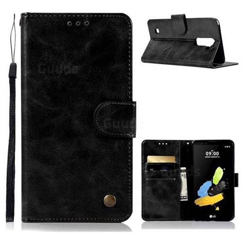 Luxury Retro Leather Wallet Case for LG Stylo 2 LS775 Criket - Black