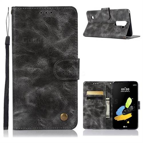 Luxury Retro Leather Wallet Case for LG Stylo 2 LS775 Criket - Gray