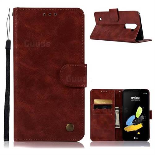 Luxury Retro Leather Wallet Case for LG Stylo 2 LS775 Criket - Wine Red