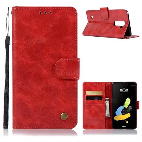 Luxury Retro Leather Wallet Case for LG Stylo 2 LS775 Criket - Red
