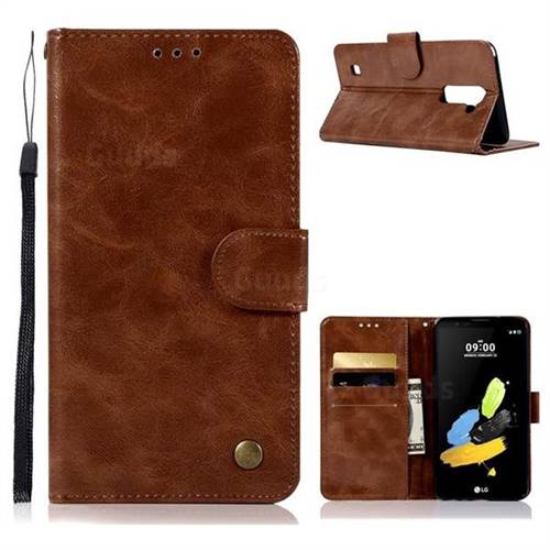 Luxury Retro Leather Wallet Case for LG Stylo 2 LS775 Criket - Brown