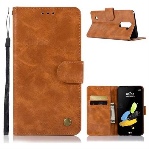 Luxury Retro Leather Wallet Case for LG Stylo 2 LS775 Criket - Golden