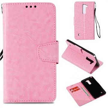 Retro Phantom Smooth PU Leather Wallet Holster Case for LG Stylo 2 LS775 Criket - Pink