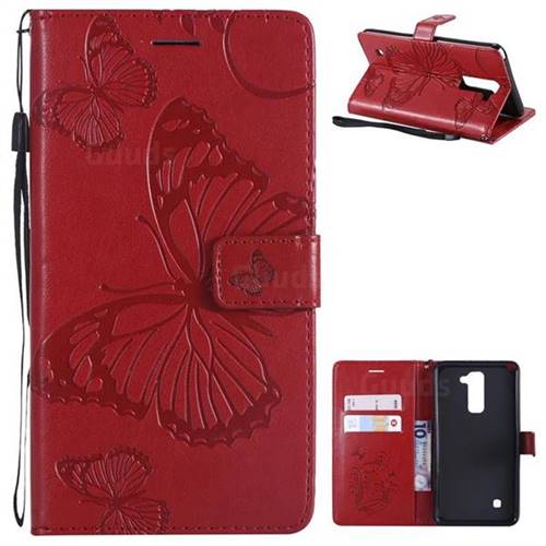 Embossing 3D Butterfly Leather Wallet Case for LG Stylo 2 LS775 Criket - Red