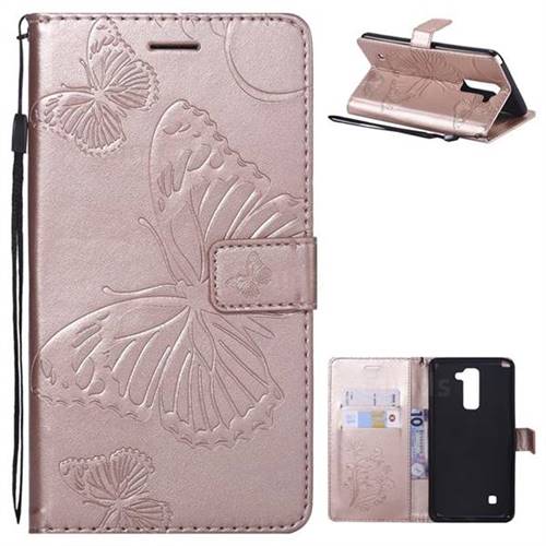 Embossing 3D Butterfly Leather Wallet Case for LG Stylo 2 LS775 Criket - Rose Gold