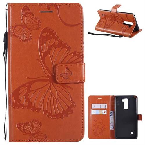 Embossing 3D Butterfly Leather Wallet Case for LG Stylo 2 LS775 Criket - Orange