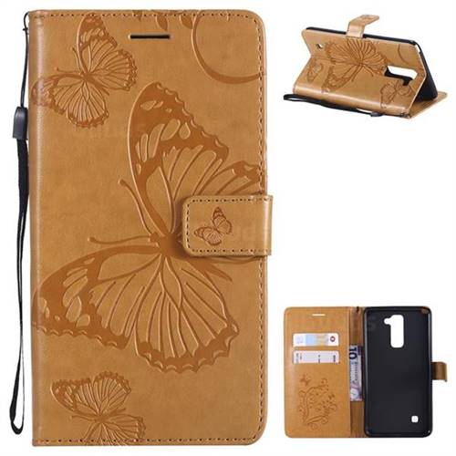 Embossing 3D Butterfly Leather Wallet Case for LG Stylo 2 LS775 Criket - Yellow