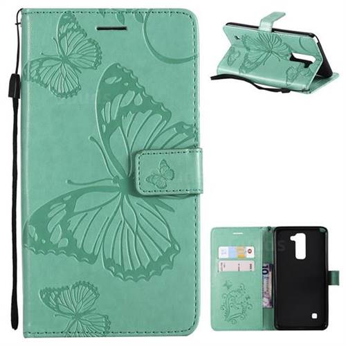 Embossing 3D Butterfly Leather Wallet Case for LG Stylo 2 LS775 Criket - Green