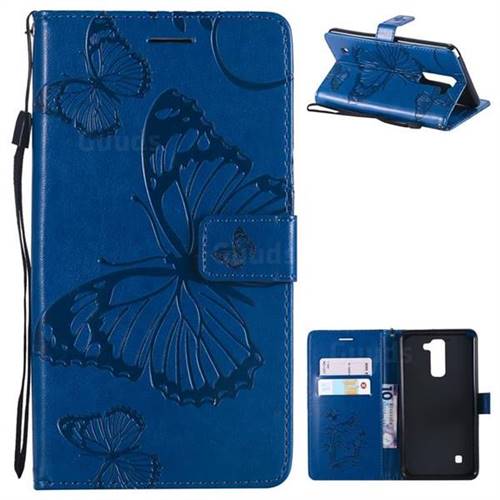 Embossing 3D Butterfly Leather Wallet Case for LG Stylo 2 LS775 Criket - Blue
