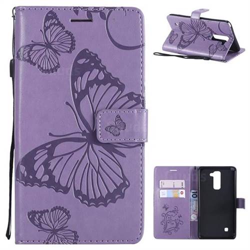 Embossing 3D Butterfly Leather Wallet Case for LG Stylo 2 LS775 Criket - Purple