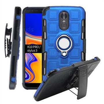 3 in 1 PC + Silicone Leather Phone Case for LG Stylus 3 Stylo3 K10 Pro LS777 M400DK - Dark Blue