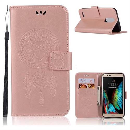 Intricate Embossing Owl Campanula Leather Wallet Case for LG Stylus 3 Stylo3 K10 Pro LS777 M400DK - Rose Gold