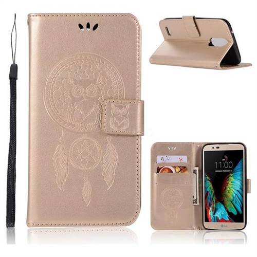 Intricate Embossing Owl Campanula Leather Wallet Case for LG Stylus 3 Stylo3 K10 Pro LS777 M400DK - Champagne