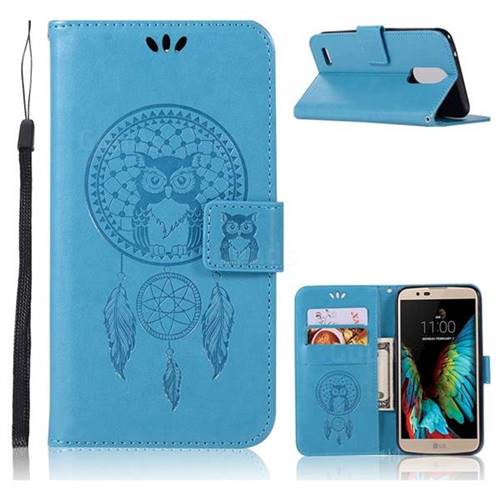 Intricate Embossing Owl Campanula Leather Wallet Case for LG Stylus 3 Stylo3 K10 Pro LS777 M400DK - Blue