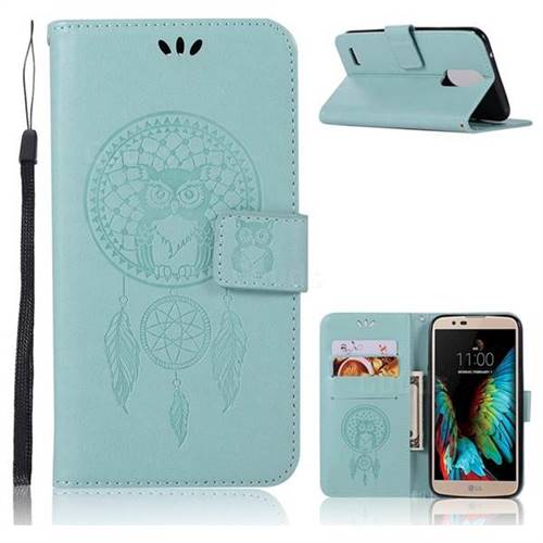 Intricate Embossing Owl Campanula Leather Wallet Case for LG Stylus 3 Stylo3 K10 Pro LS777 M400DK - Green