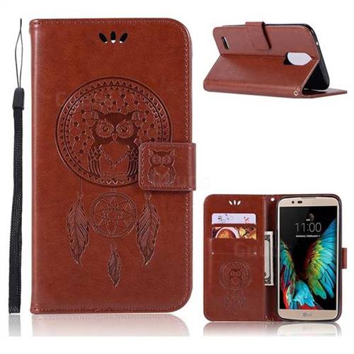 Intricate Embossing Owl Campanula Leather Wallet Case for LG Stylus 3 Stylo3 K10 Pro LS777 M400DK - Brown