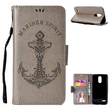 Embossing Mermaid Mariner Spirit Leather Wallet Case for LG Stylus 3 Stylo3 K10 Pro LS777 M400DK - Gray