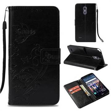 Embossing Butterfly Flower Leather Wallet Case for LG Stylus 3 Stylo3 K10 Pro LS777 M400DK - Black