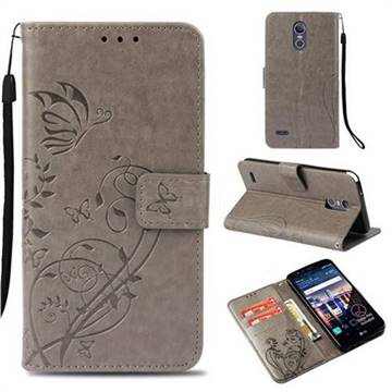 Embossing Butterfly Flower Leather Wallet Case for LG Stylus 3 Stylo3 K10 Pro LS777 M400DK - Grey