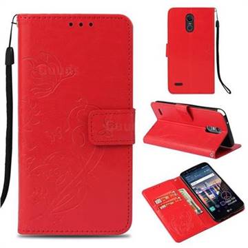 Embossing Butterfly Flower Leather Wallet Case for LG Stylus 3 Stylo3 K10 Pro LS777 M400DK - Red