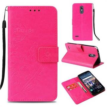 Embossing Butterfly Flower Leather Wallet Case for LG Stylus 3 Stylo3 K10 Pro LS777 M400DK - Rose