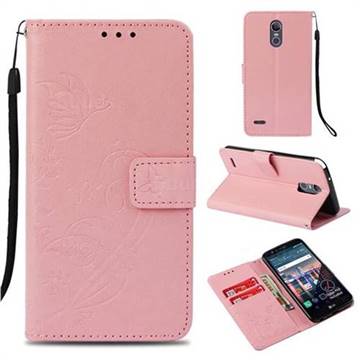 Embossing Butterfly Flower Leather Wallet Case for LG Stylus 3 Stylo3 K10 Pro LS777 M400DK - Pink
