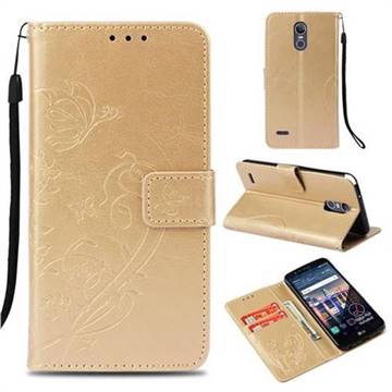 Embossing Butterfly Flower Leather Wallet Case for LG Stylus 3 Stylo3 K10 Pro LS777 M400DK - Champagne