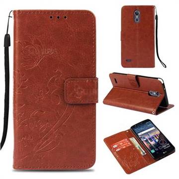 Embossing Butterfly Flower Leather Wallet Case for LG Stylus 3 Stylo3 K10 Pro LS777 M400DK - Brown
