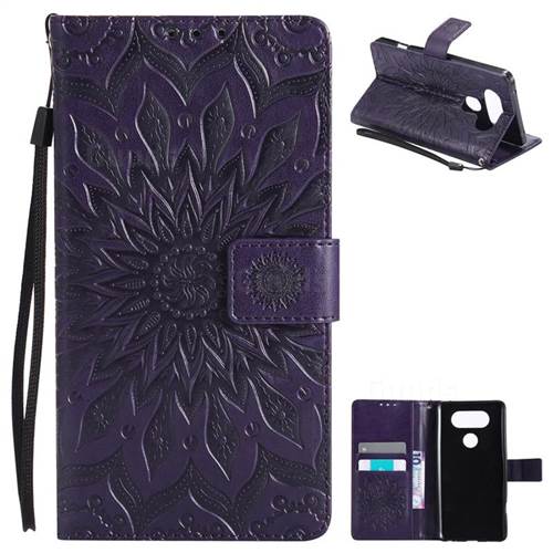 Embossing Sunflower Leather Wallet Case for LG V20 - Purple