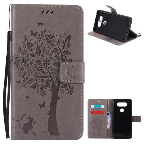 Embossing Butterfly Tree Leather Wallet Case for LG V20 - Grey