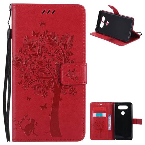 Embossing Butterfly Tree Leather Wallet Case for LG V20 - Red