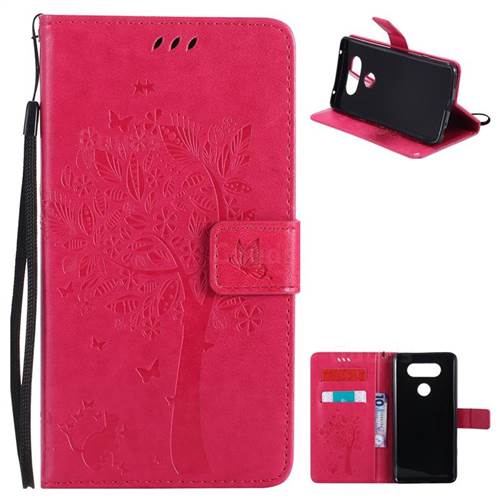 Embossing Butterfly Tree Leather Wallet Case for LG V20 - Rose