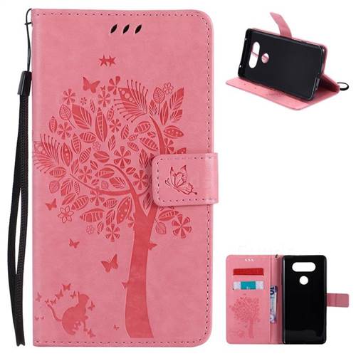 Embossing Butterfly Tree Leather Wallet Case for LG V20 - Pink