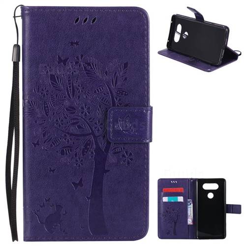 Embossing Butterfly Tree Leather Wallet Case for LG V20 - Purple
