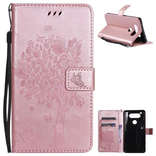 Embossing Butterfly Tree Leather Wallet Case for LG V20 - Rose Pink