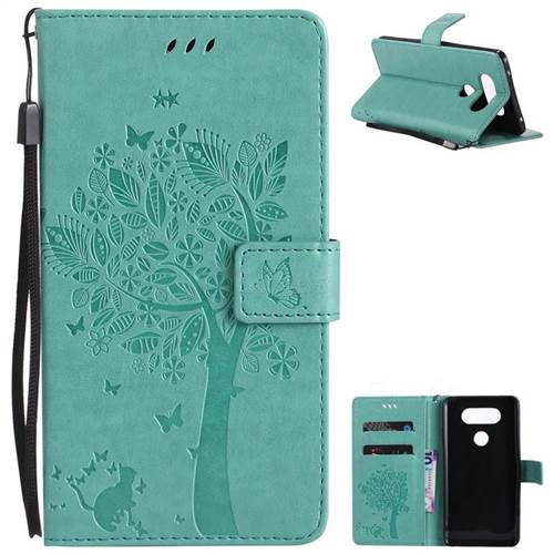 Embossing Butterfly Tree Leather Wallet Case for LG V20 - Cyan