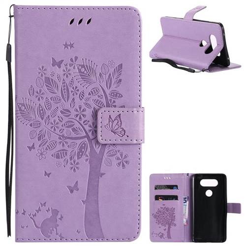 Embossing Butterfly Tree Leather Wallet Case for LG V20 - Violet