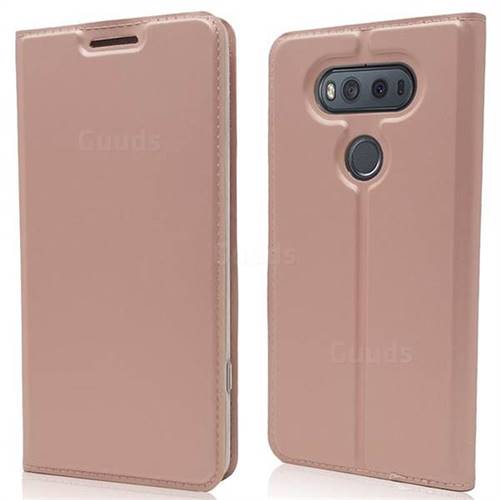 Ultra Slim Card Magnetic Automatic Suction Leather Wallet Case for LG V20 - Rose Gold