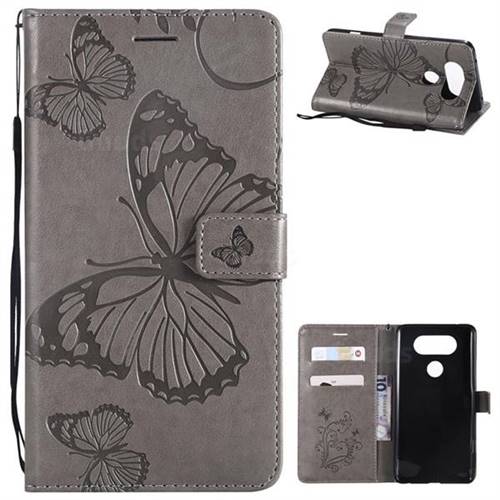 Embossing 3D Butterfly Leather Wallet Case for LG V20 - Gray