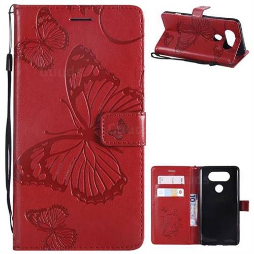 Embossing 3D Butterfly Leather Wallet Case for LG V20 - Red