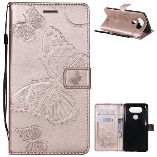 Embossing 3D Butterfly Leather Wallet Case for LG V20 - Rose Gold