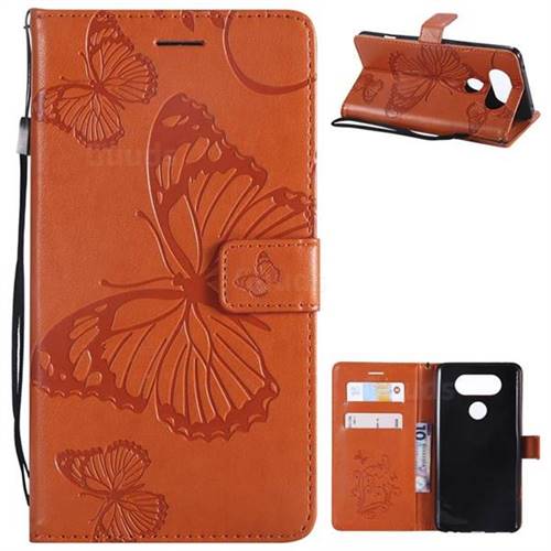 Embossing 3D Butterfly Leather Wallet Case for LG V20 - Orange