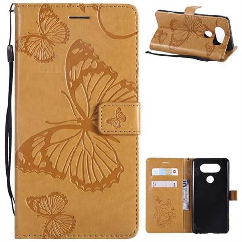 Embossing 3D Butterfly Leather Wallet Case for LG V20 - Yellow