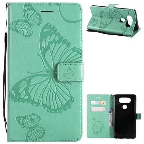 Embossing 3D Butterfly Leather Wallet Case for LG V20 - Green
