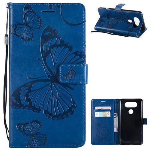 Embossing 3D Butterfly Leather Wallet Case for LG V20 - Blue