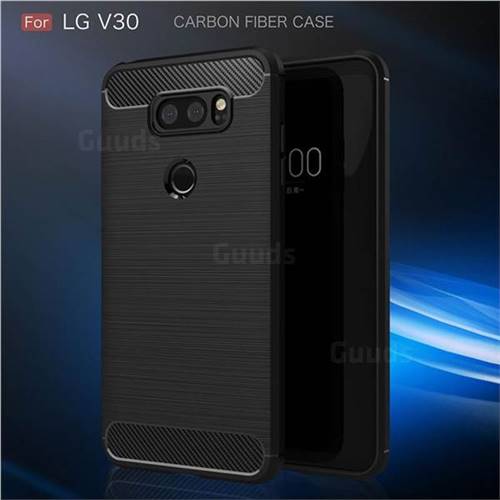 Luxury Carbon Fiber Brushed Wire Drawing Silicone TPU Back Cover for LG V30 (Black)