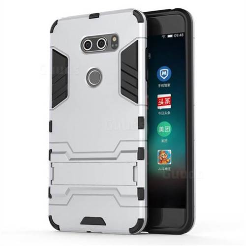 Armor Premium Tactical Grip Kickstand Shockproof Dual Layer Rugged Hard Cover for LG V30 - Silver